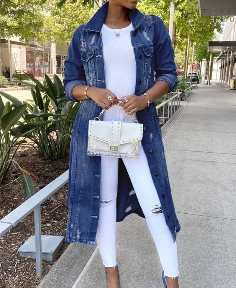 Schicker, lässiger und modischer langer Jeansmantel für Damen