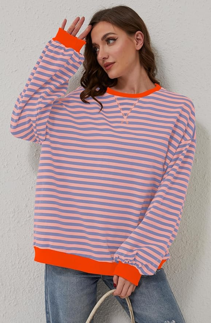 Gemütlich, übergroß, gestreift Sweatshirt für Damen