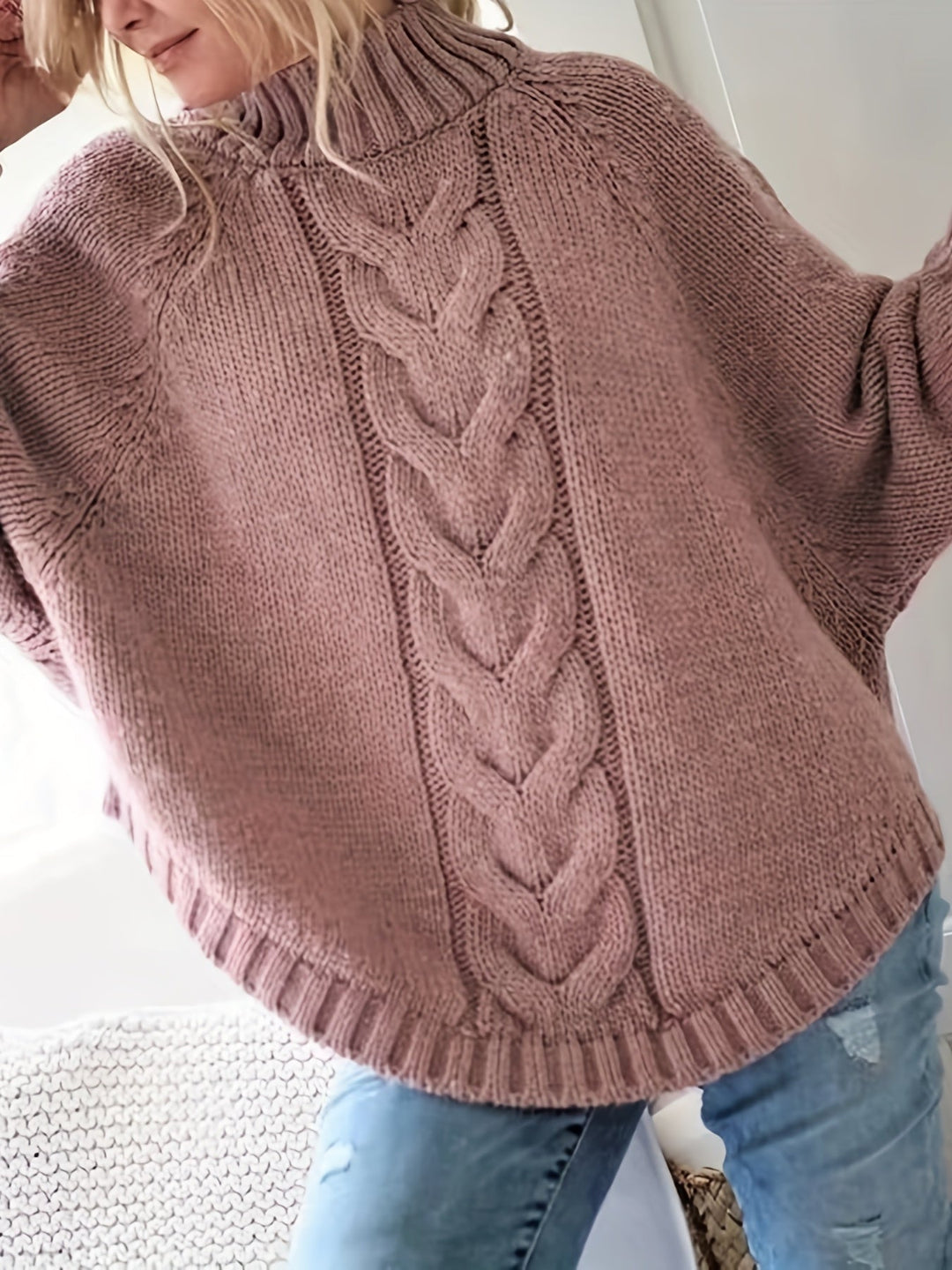 Gemütlicher, übergroßer, eleganter Zopfmuster-Pullover für Damen