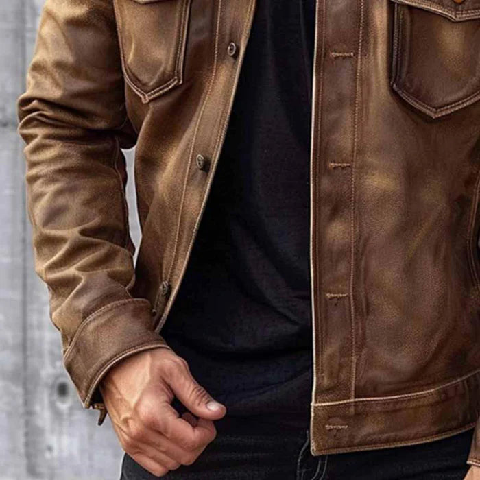 Zeitlose, robuste, klassische Vintage-Lederjacke für Herren