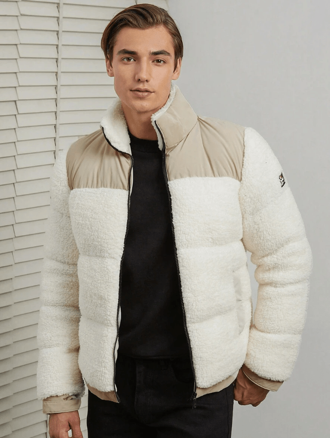 Stilvoll, warm, modern Woll-Pufferjacke für Herren