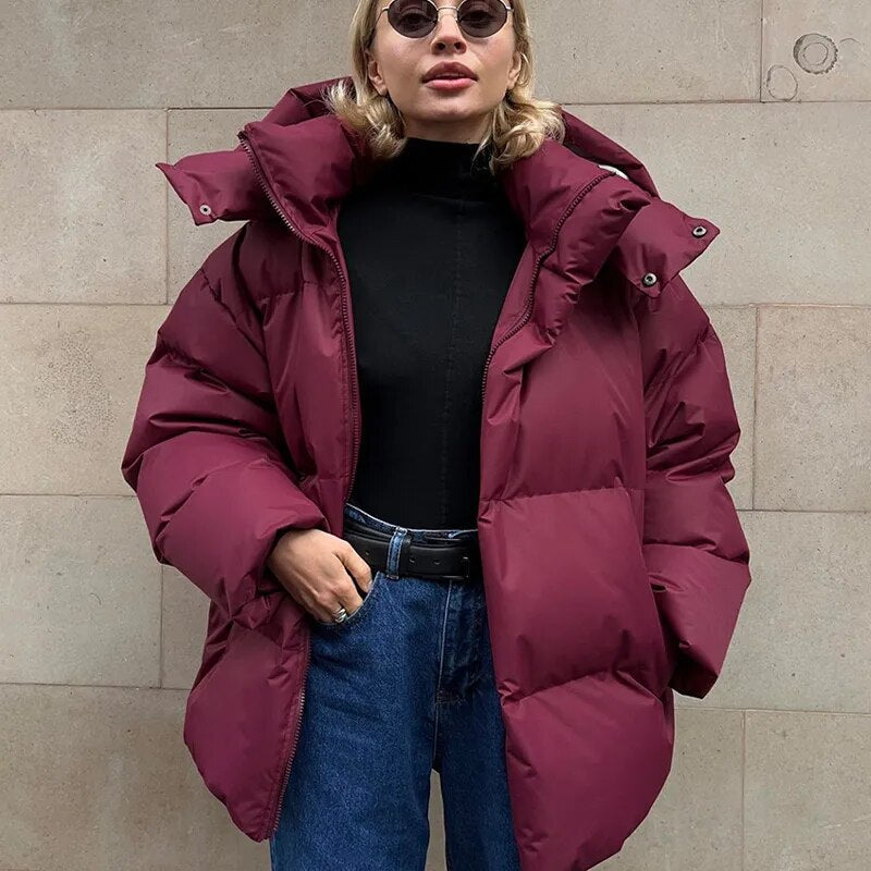 Trendige, flauschige, oversized Steppjacke für Damen