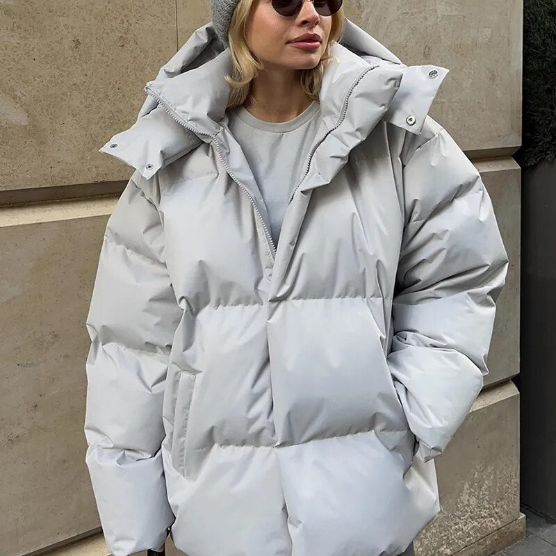 Trendige, flauschige, oversized Steppjacke für Damen