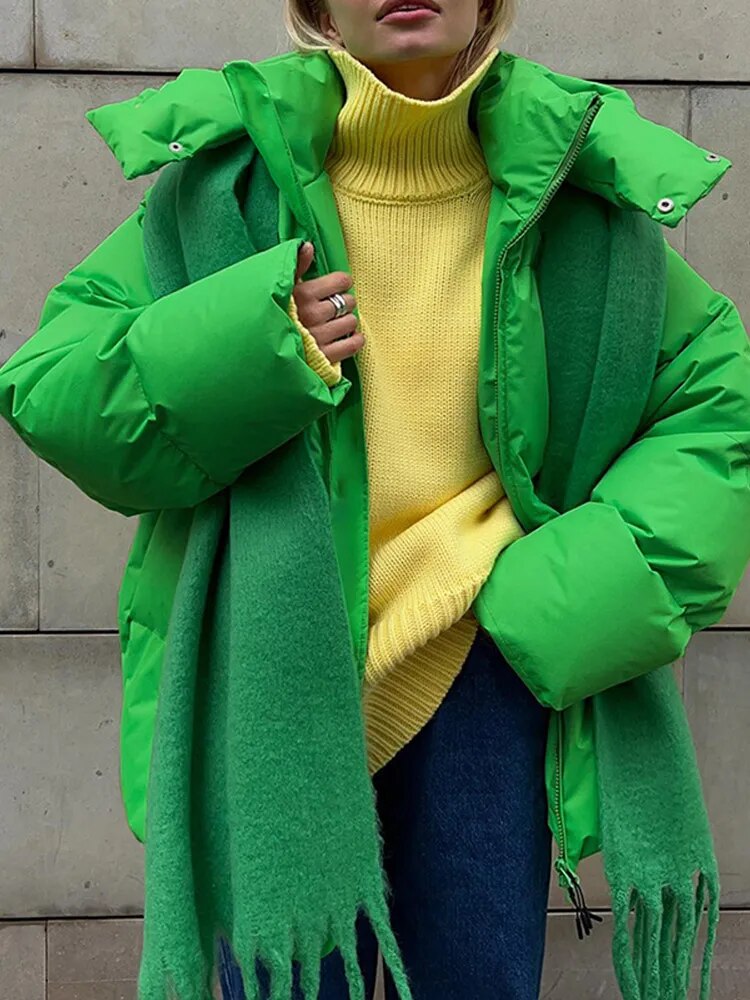 Trendige, flauschige, oversized Steppjacke für Damen