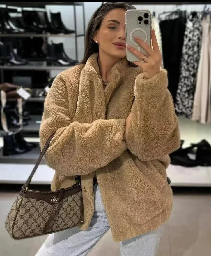 Kuschelig, Schick, Übergroß Sherpa Jacke für Damen