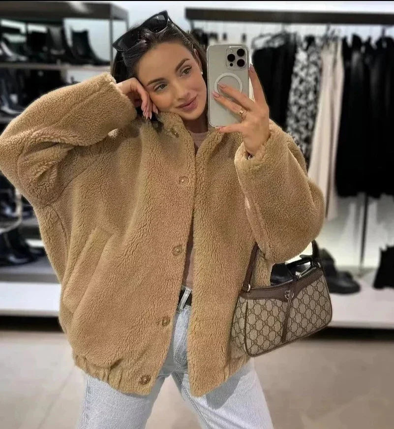 Kuschelig, Schick, Übergroß Sherpa Jacke für Damen