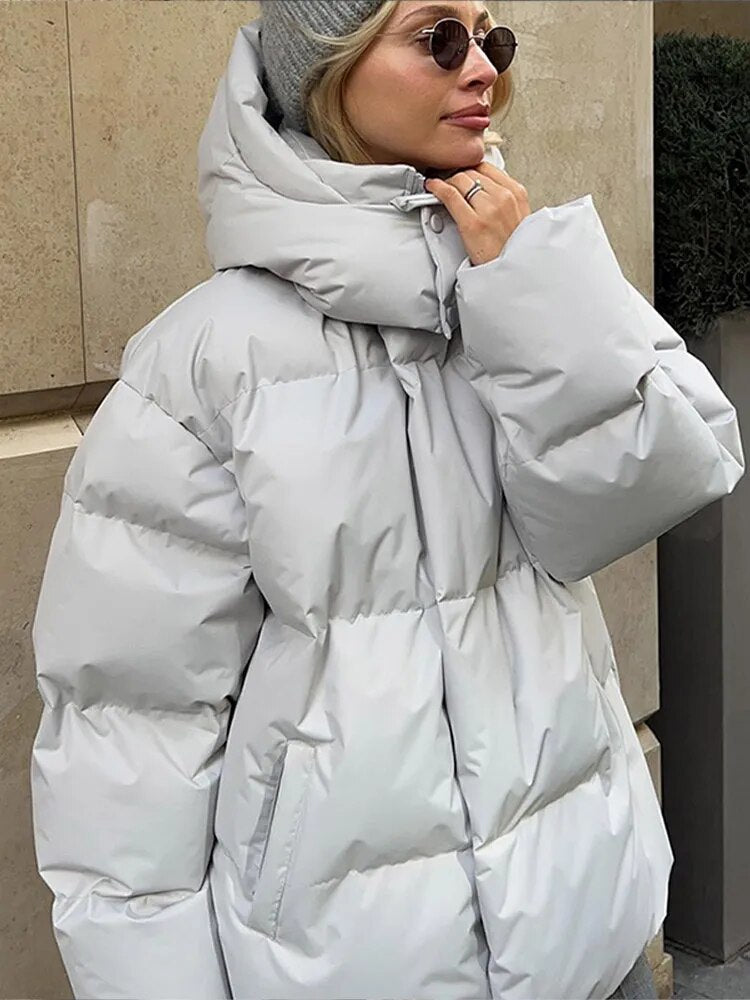 Trendige, flauschige, oversized Steppjacke für Damen
