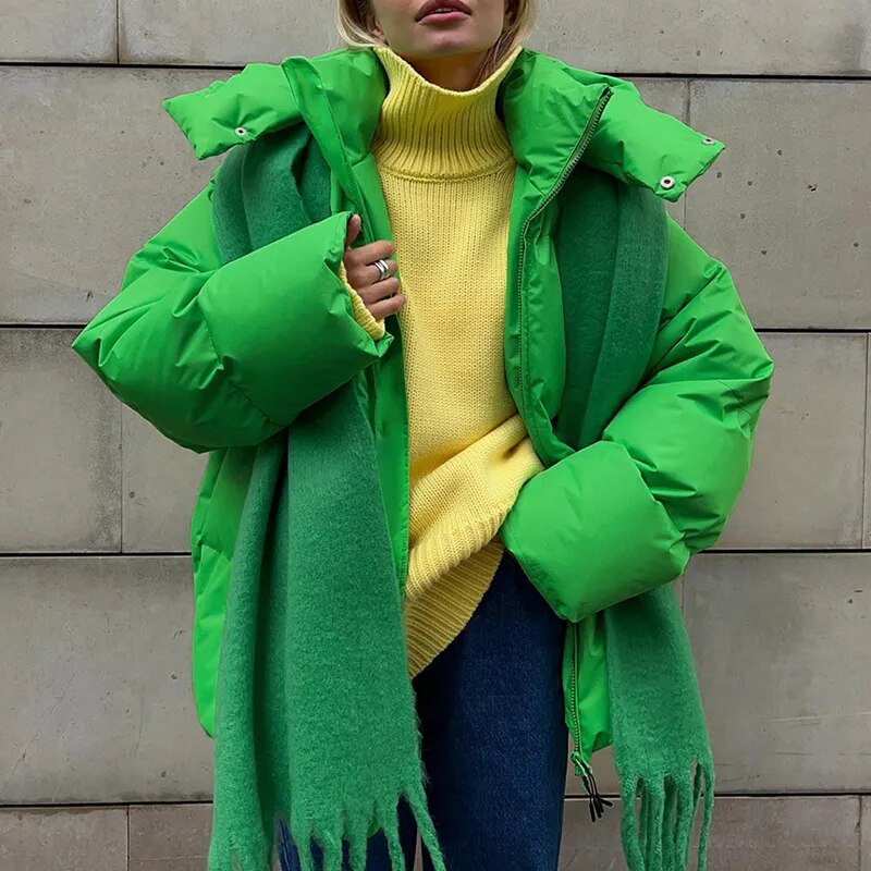 Trendige, flauschige, oversized Steppjacke für Damen