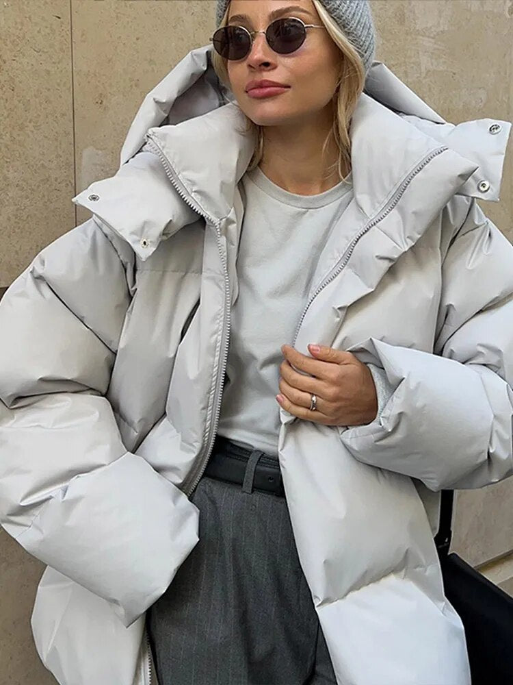 Trendige, flauschige, oversized Steppjacke für Damen