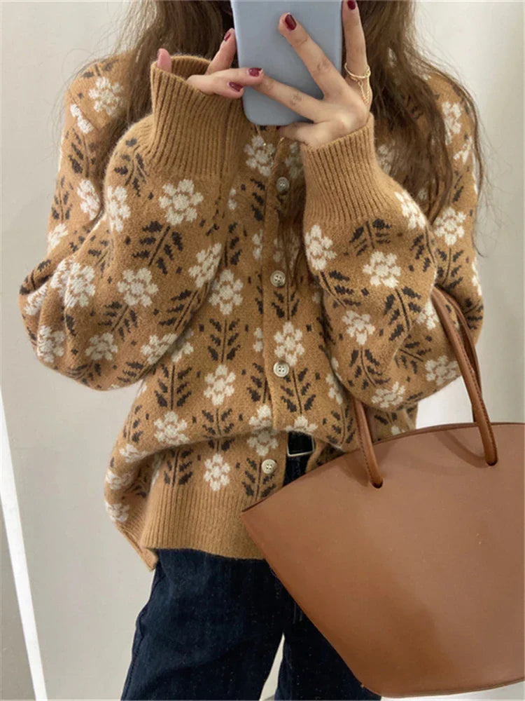 geblümter Strickcardigan für Damen