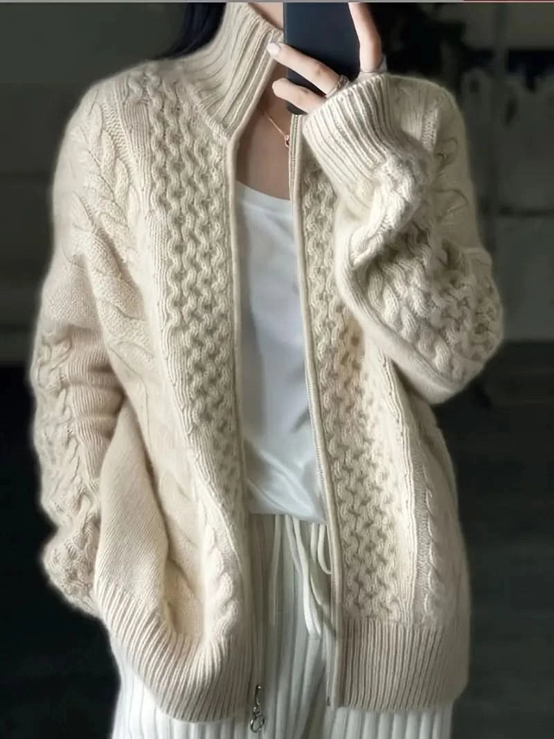 Luxuriöser weicher Strickpullover mit Reißverschluss für Damen