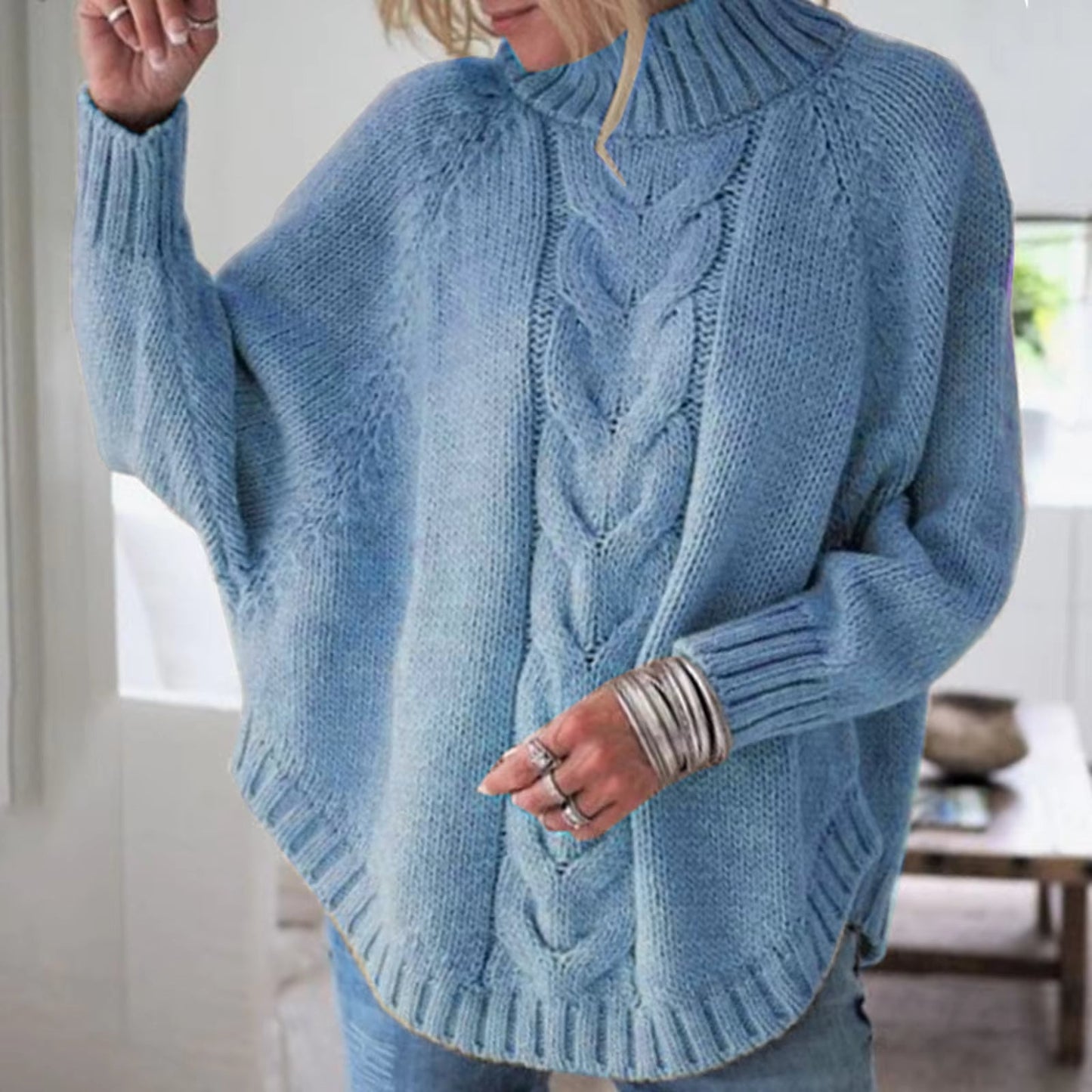 Gemütlicher, übergroßer, eleganter Zopfmuster-Pullover für Damen