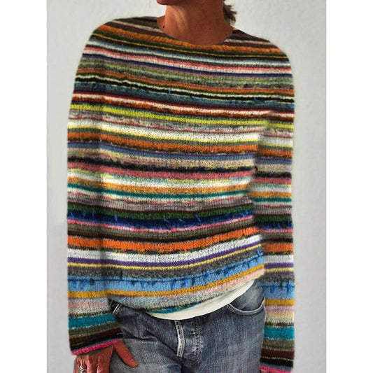 Auffälliger, bequemer, gestreifter Strickpullover für Damen