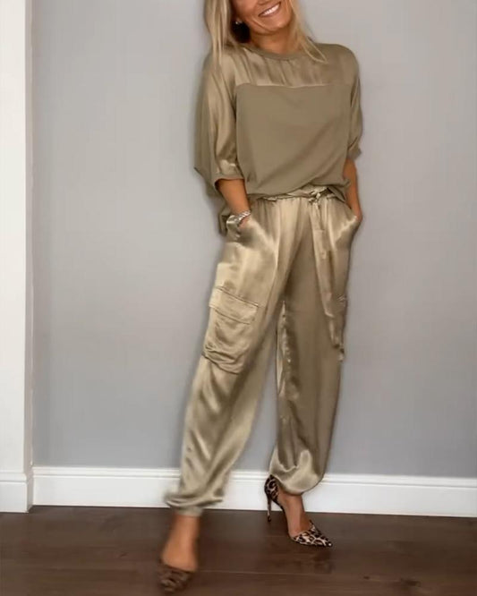 Luxuriöses, stilvolles Satin Loungewear Set, komfortabel, elegant, für Damen