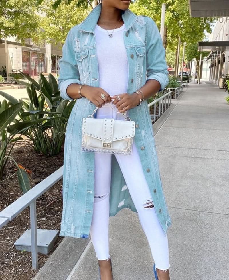 Schicker, lässiger und modischer langer Jeansmantel für Damen